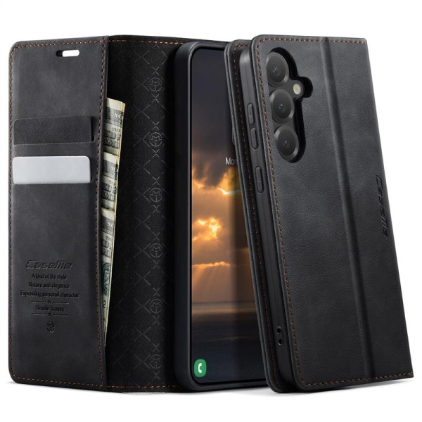 Кожен калъф страничен flip марка CASEME за Samsung Galaxy S25 FE – черен Кожен калъф страничен flip марка CASEME за Samsung Galaxy S25 FE – черен