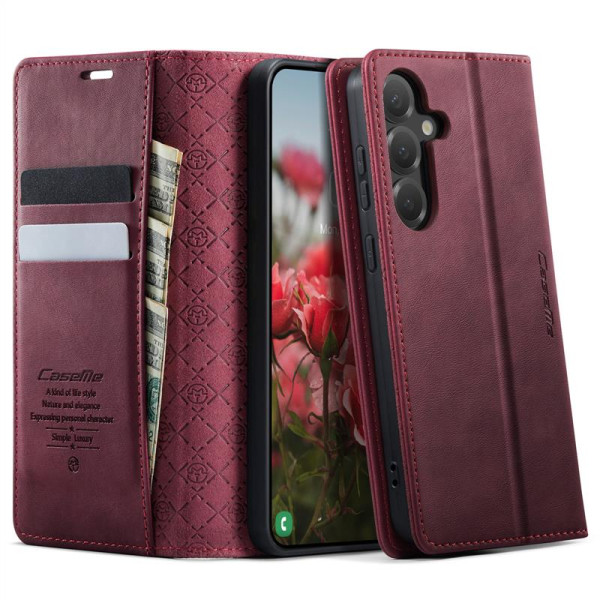 Кожен калъф страничен flip марка CASEME за Samsung Galaxy S25 FE – винено червен Кожен калъф страничен flip марка CASEME за Samsung Galaxy S25 FE – винено червен