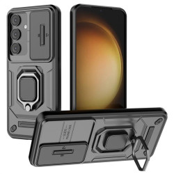 Хибриден гръб със стойка и слайдър за камера за Samsung Galaxy S25 - черен