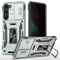 Хибриден гръб със стойка и слайдър за камера за Samsung Galaxy S25 - сив