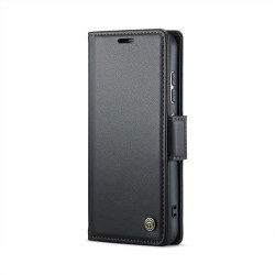Кожен калъф страничен flip марка CASEME за Samsung Galaxy S25 – черен