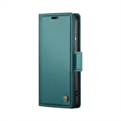 Кожен калъф страничен flip марка CASEME за Samsung Galaxy S25 &ndash; тюркоазен