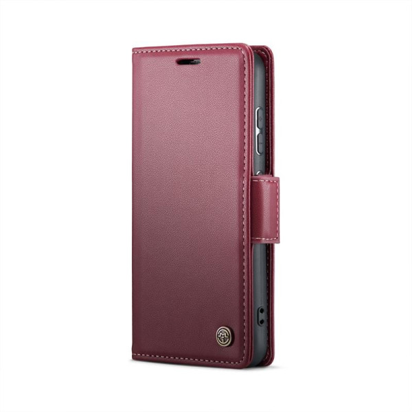 Кожен калъф страничен flip марка CASEME за Samsung Galaxy S25 – винено червен Кожен калъф страничен flip марка CASEME за Samsung Galaxy S25 – винено червен