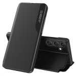 Тънък кожен калъф тип портмоне с прозорче за Samsung Galaxy S25 – черен Тънък кожен калъф тип портмоне с прозорче за Samsung Galaxy S25 – черен