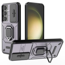 Хибриден гръб със стойка и слайдър за камера за Samsung Galaxy S25+ - тъмно лилав