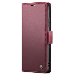 Кожен калъф страничен flip марка CASEME за Samsung Galaxy S25+ &ndash; винено червен
