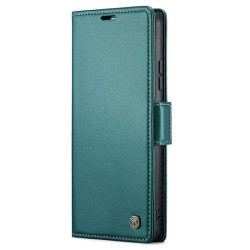 Кожен калъф страничен flip марка CASEME за Samsung Galaxy S25+ &ndash; тюркоазен
