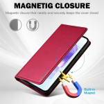 Кожен калъф тип портмоне марка LC.IMEEKE за Samsung Galaxy S25+ - малинов - 2