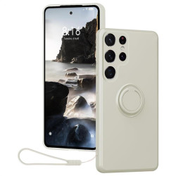 Силиконов гръб с кръгла стойка за Samsung Galaxy S25 Ultra - бял