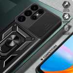 Хибриден гръб със стойка и слайдър за камера за Samsung Galaxy S25 Ultra - черен - 1