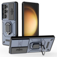Хибриден гръб със стойка и слайдър за камера за Samsung Galaxy S25 Ultra - тъмно син