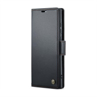 Кожен калъф страничен flip марка CASEME за Samsung Galaxy S25 Ultra &ndash; черен