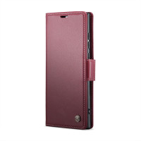Кожен калъф страничен flip марка CASEME за Samsung Galaxy S25 Ultra &ndash; винено червен