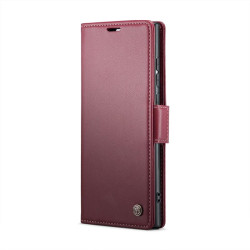 Кожен калъф страничен flip марка CASEME за Samsung Galaxy S25 Ultra &ndash; винено червен