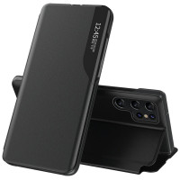Тънък кожен калъф тип портмоне с прозорче за Samsung Galaxy S25 Ultra – черен