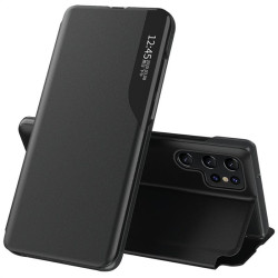 Тънък кожен калъф тип портмоне с прозорче за Samsung Galaxy S25 Ultra – черен