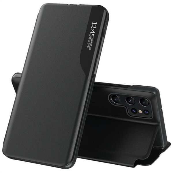 Тънък кожен калъф тип портмоне с прозорче за Samsung Galaxy S25 Ultra – черен Тънък кожен калъф тип портмоне с прозорче за Samsung Galaxy S25 Ultra – черен