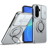 Хибриден гръб с кръгла стойка и слайдър за камера за Samsung Galaxy S26 FE - сив