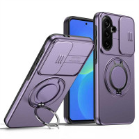 Хибриден гръб с кръгла стойка и слайдър за камера за Samsung Galaxy S26 FE - лилав