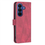 Кожен калъф тип портмоне марка BINFEN COLOR за Samsung Galaxy S26 FE - червен със сив триъгълник - 1 Кожен калъф тип портмоне марка BINFEN COLOR за Samsung Galaxy S26 FE - червен със сив триъгълник - 1