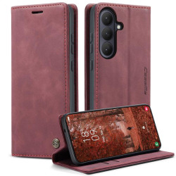 Калъф страничен flip марка CASEME за Samsung Galaxy S26 – винено червен