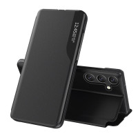Тънък кожен калъф тип портмоне с прозорче за Samsung Galaxy S26 – черен