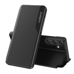 Тънък кожен калъф тип портмоне с прозорче за Samsung Galaxy S26 – черен