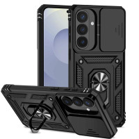 Хибриден гръб със стойка и слайдър за камера за Samsung Galaxy S26+ - черен