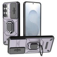 Хибриден гръб със стойка и слайдър за камера за Samsung Galaxy S26+ - тъмно лилав