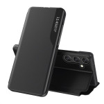 Тънък кожен калъф тип портмоне с прозорче за Samsung Galaxy S26+ – черен Тънък кожен калъф тип портмоне с прозорче за Samsung Galaxy S26+ – черен