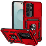 Хибриден гръб със стойка и слайдър за камера за Samsung Galaxy S26 Ultra - червен