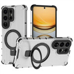 Хибриден гръб с кръгла метална стойка MAGSAFE за Samsung Galaxy S26 Ultra - бял