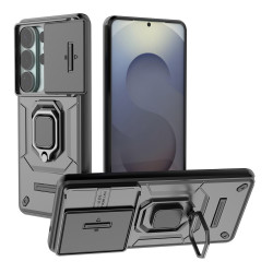 Хибриден гръб със стойка и слайдър за камера за Samsung Galaxy S26 Ultra - черен