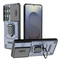 Хибриден гръб със стойка и слайдър за камера за Samsung Galaxy S26 Ultra - тъмно син