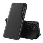 Тънък кожен калъф тип портмоне с прозорче за Samsung Galaxy S26 Ultra – черен Тънък кожен калъф тип портмоне с прозорче за Samsung Galaxy S26 Ultra – черен