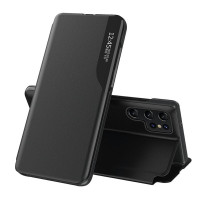 Тънък кожен калъф тип портмоне с прозорче за Samsung Galaxy S26 Ultra – черен
