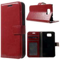 Кожен калъф тип портмоне с гладка кожа за Samsung Galaxy Alpha - червен