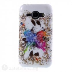 Гланциран силиконов калъф за Samsung Galaxy J1 - бял с пеперуда