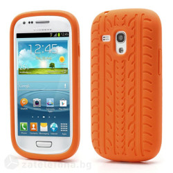 Силиконов калъф с релеф на гума за Samsung Galaxy S3 mini - оранжев