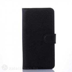 Кожен калъф тип портмоне с кръгло капаче за Samsung Galaxy S6 Edge - черен