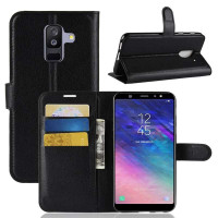 Кожен калъф тип портмоне за Samsung Galaxy A6+ - черен