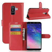 Кожен калъф тип портмоне за Samsung Galaxy A6+ - червен