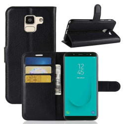 Кожен калъф тип портмоне за Samsung Galaxy J6 - черен