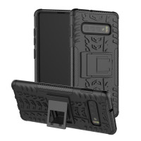 Двупластов гръб със стойка за Samsung Galaxy S10 - черен