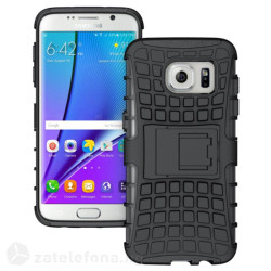 Двупластов калъф със стойка за Samsung Galaxy S7 Edge - черен