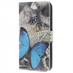 Кожен калъф тип портмоне за Samsung Galaxy S9 - синя пеперуда