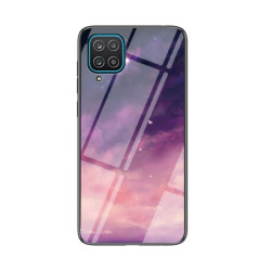 Силиконов кейс със стъклен гръб за Samsung Galaxy A12 - лилави облаци