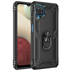 Хибриден гръб със стойка тип пръстен за Samsung Galaxy A12 - черен