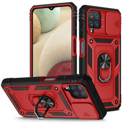 Хибриден гръб със стойка и слайдер за камера за Samsung Galaxy A12 - червен