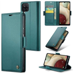 Кожен калъф страничен flip марка CASEME за Samsung Galaxy A12 – тюркоазен